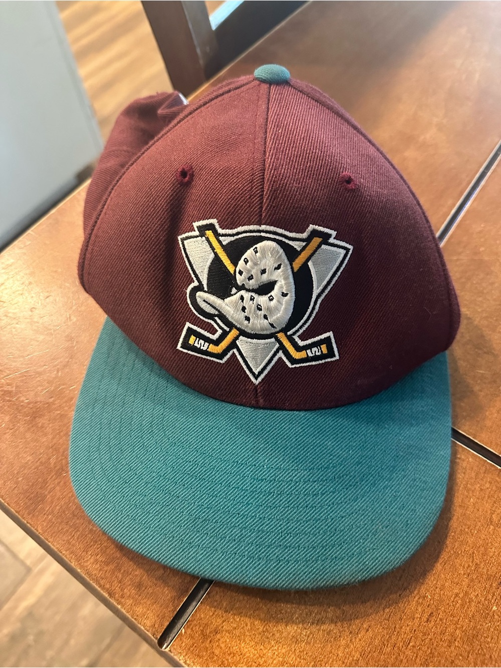 Mitchell & Ness Maroon and Teal Hockey Logo Snapback